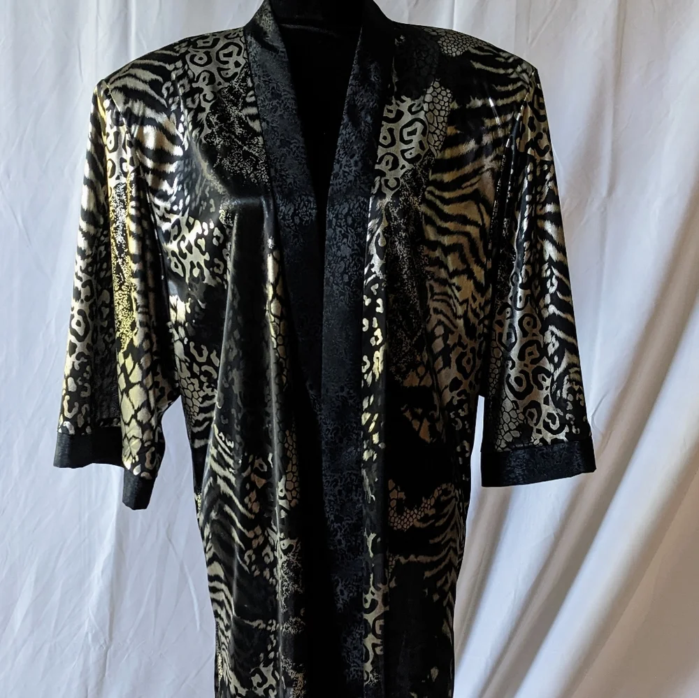Vintage Lady Gregory Duster/Komono/Jacket Black & Animal Print Size 16W - Picture 2 of 7